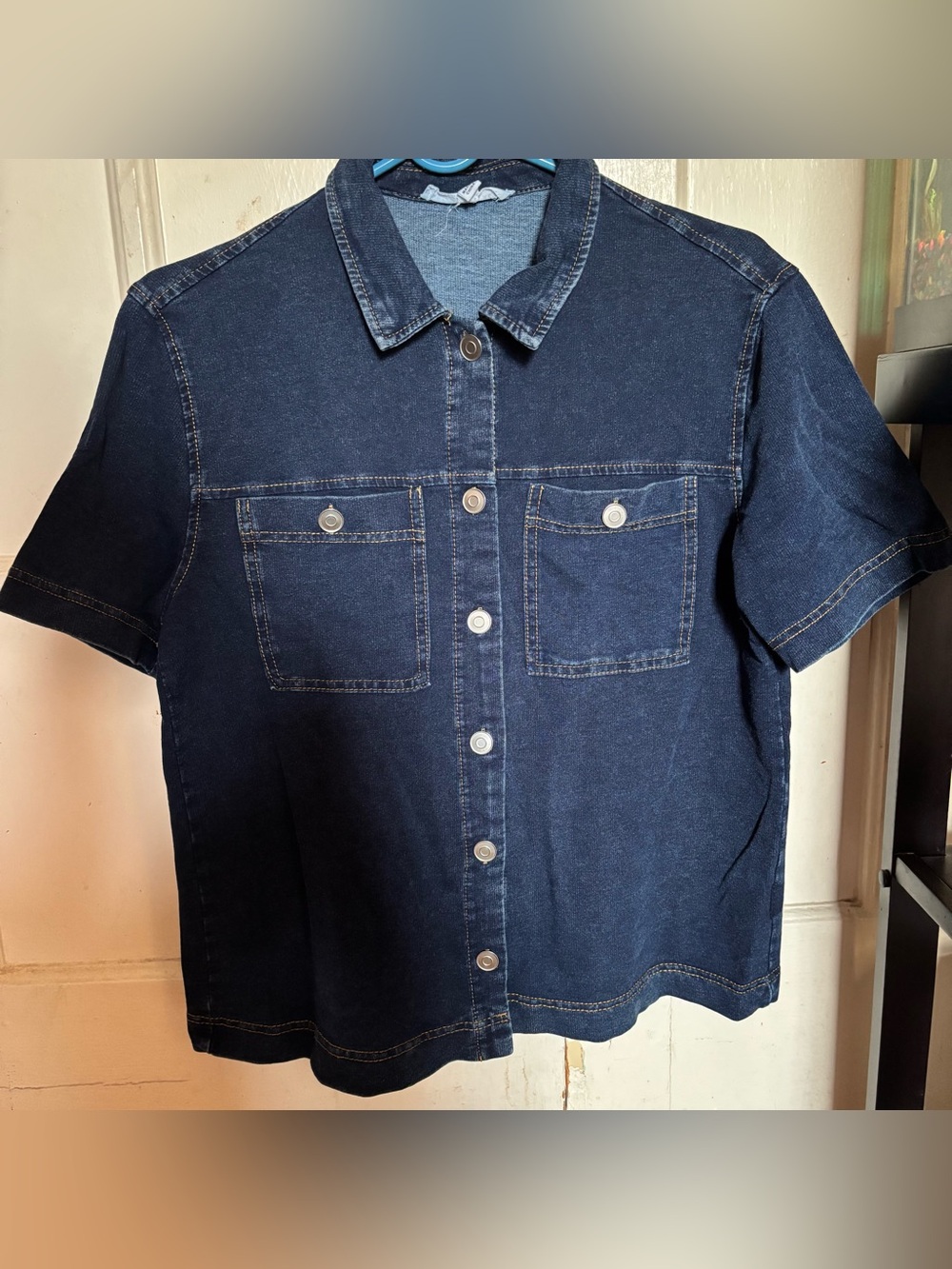 Women’s Soft Denim Short Sleeve Button Top Shirt
